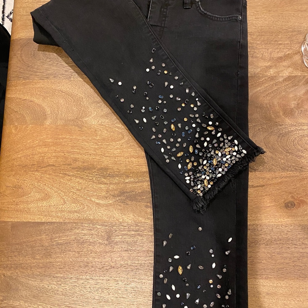 Black Beaded Detail Jeans - Anthropologie Size 27